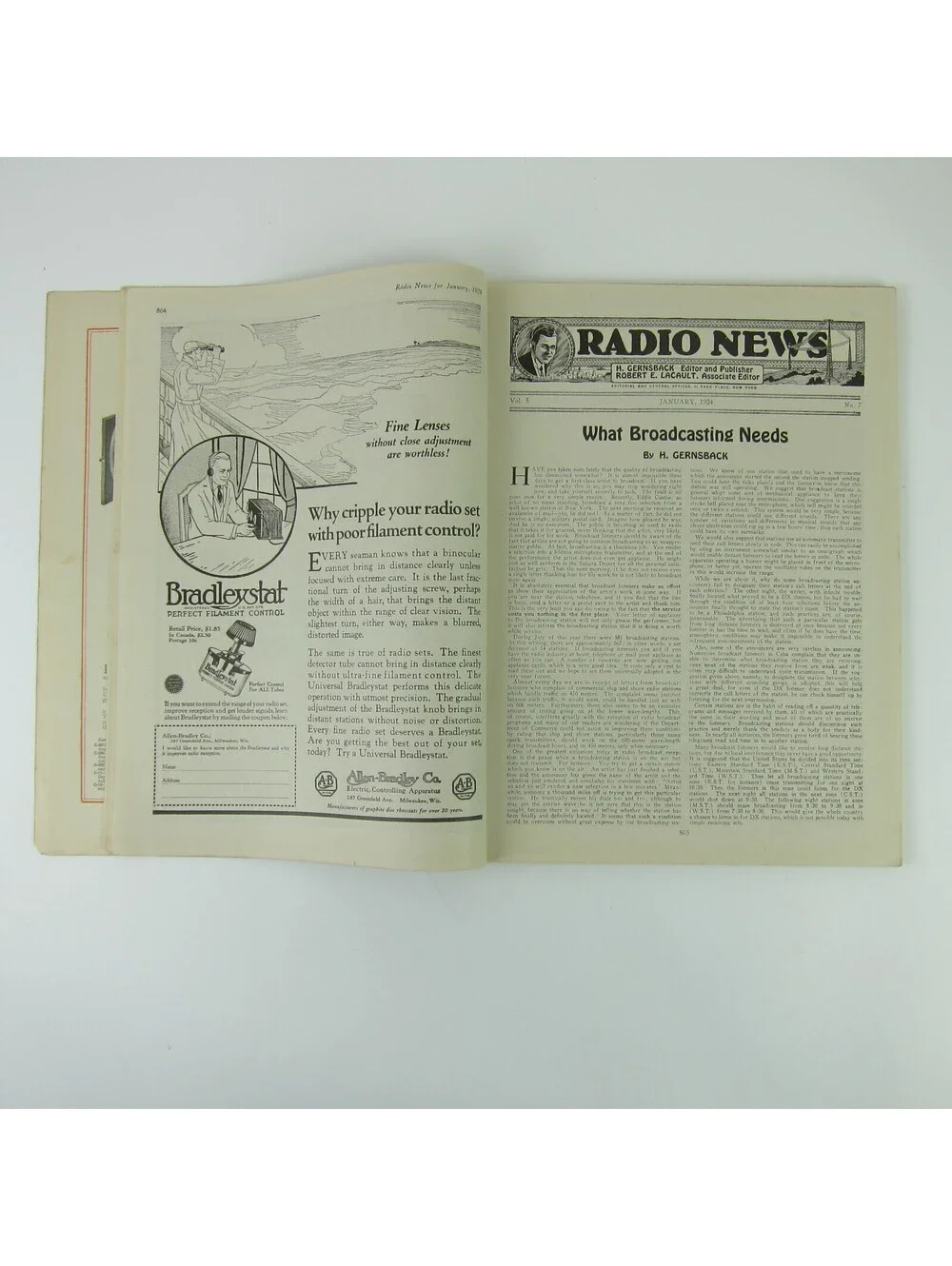 Radio News Magazine January 1924 The Radio Police Car Cover H. Gernsback Antique